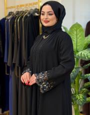 8270 afra kol şerit abaya tek üst mavi 2