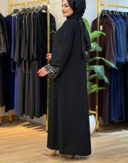 8270 afra kol şerit abaya tek üst mavi 3