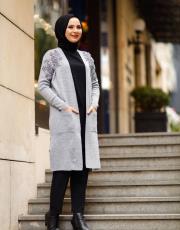 taş işlemeli hırka 32070 gri 2