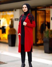 taş işlemeli hırka 32070 kırmızı