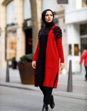 taş işlemeli hırka 32070 kırmızı 2