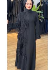 çapraz dantel taş işleme abaya 32212 siyah 2