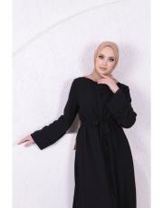 boydan şerit taşlı abaya 32174 siyah 2