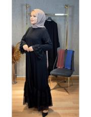 üç kat şifon ferace taşsız 32289 siyah