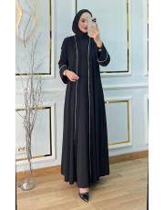 özel tasarım dikme taşlı abaya siyah