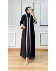 özel tasarım dikme taşlı abaya siyah bej