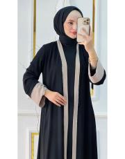 özel tasarım dikme taşlı abaya siyah bej 2