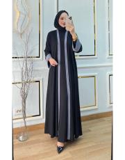 özel tasarım dikme taşlı abaya siyah gri