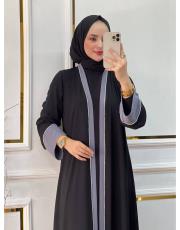 özel tasarım dikme taşlı abaya siyah gri 2