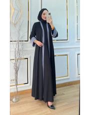 özel tasarım dikme taşlı abaya siyah gri 3