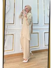 elya keten pantolonlu takım  bej 3