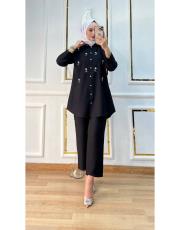 taş işlemeli pantolonlu takım siyah