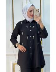 taş işlemeli pantolonlu takım siyah 2