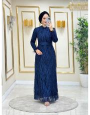 ahsen simli dantel elbise 20234004 lacivert