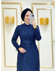 ahsen simli dantel elbise 20234004 lacivert 2
