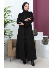 patı ve kolu kürklü ferace 20234009 siyah