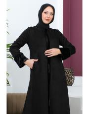 patı ve kolu kürklü ferace 20234009 siyah 2