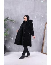 kürklü kapitone mont 20234011 siyah 2