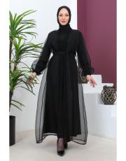 organze patı ve kol elde taş işleme abaya 20234014 siyah