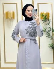 göğüs kol dantel gipürlü ferace 20234016 gri 2
