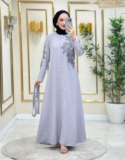 göğüs kol dantel gipürlü ferace 20234016 gri 3