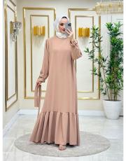 düz basic elbise vizon