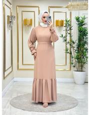 düz basic elbise vizon 3